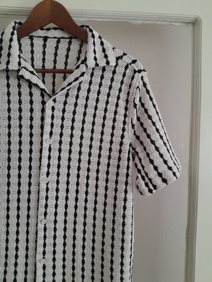 Düğmeli Kısa Kollu Erkek Keten Gömlek - Görsel 2