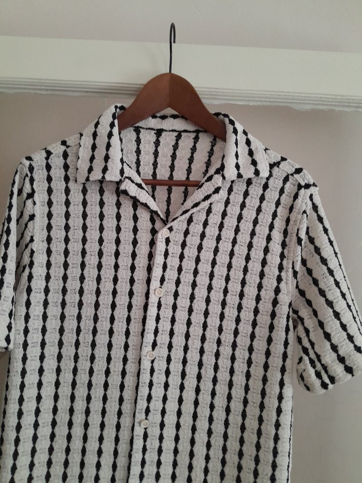 Düğmeli Kısa Kollu Erkek Keten Gömlek - Görsel 3