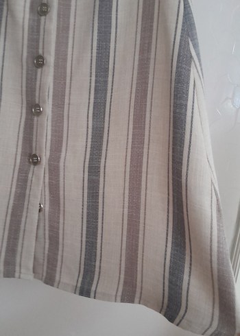 H&M Düğmeli Bej Çizgili Midi Etek
