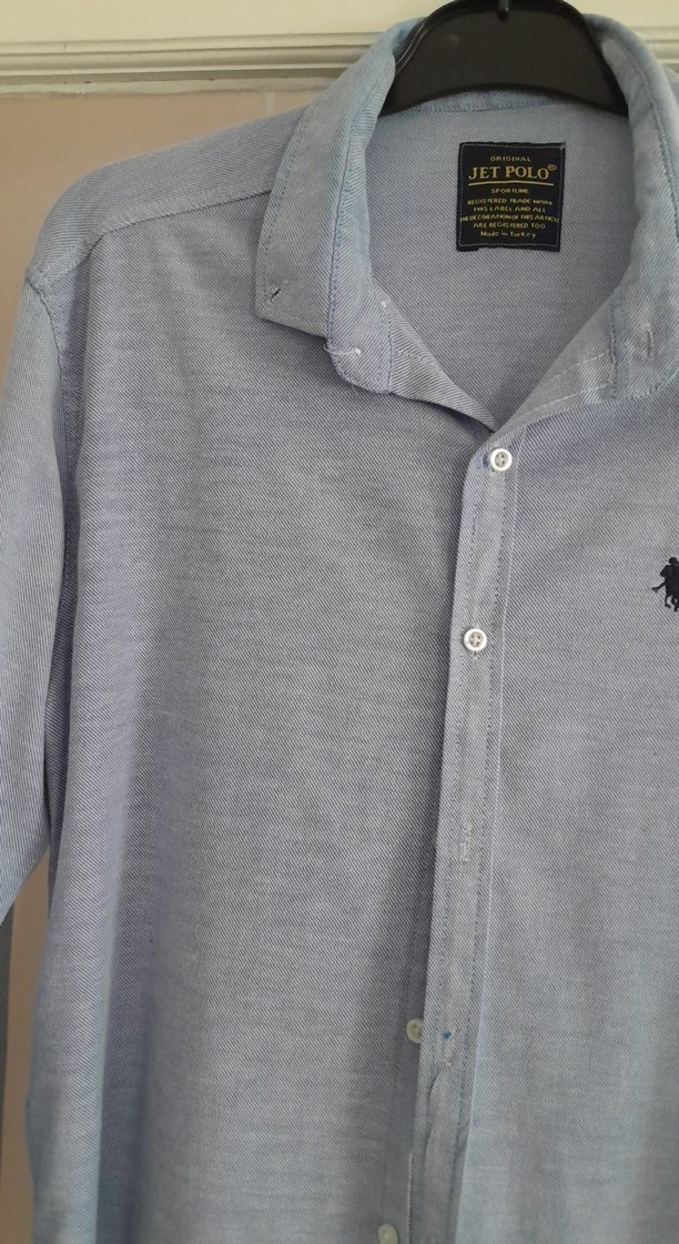 Erkek Mavi Uzun Kollu Düğmeli Gömlek ORJİNAL - Görsel 3