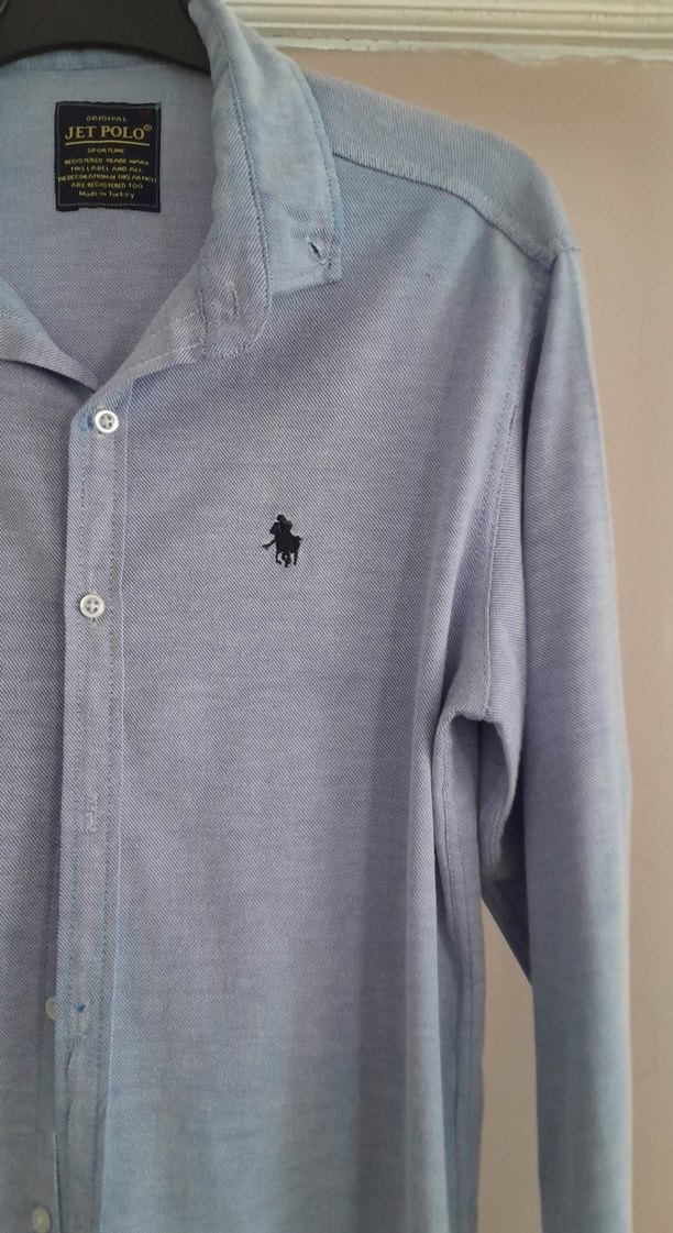 Erkek Mavi Uzun Kollu Düğmeli Gömlek ORJİNAL - Görsel 2