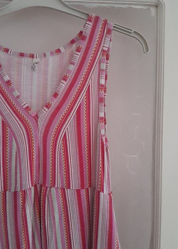 Mango Pembe Pilili Bohem Kolsuz Mini elbise