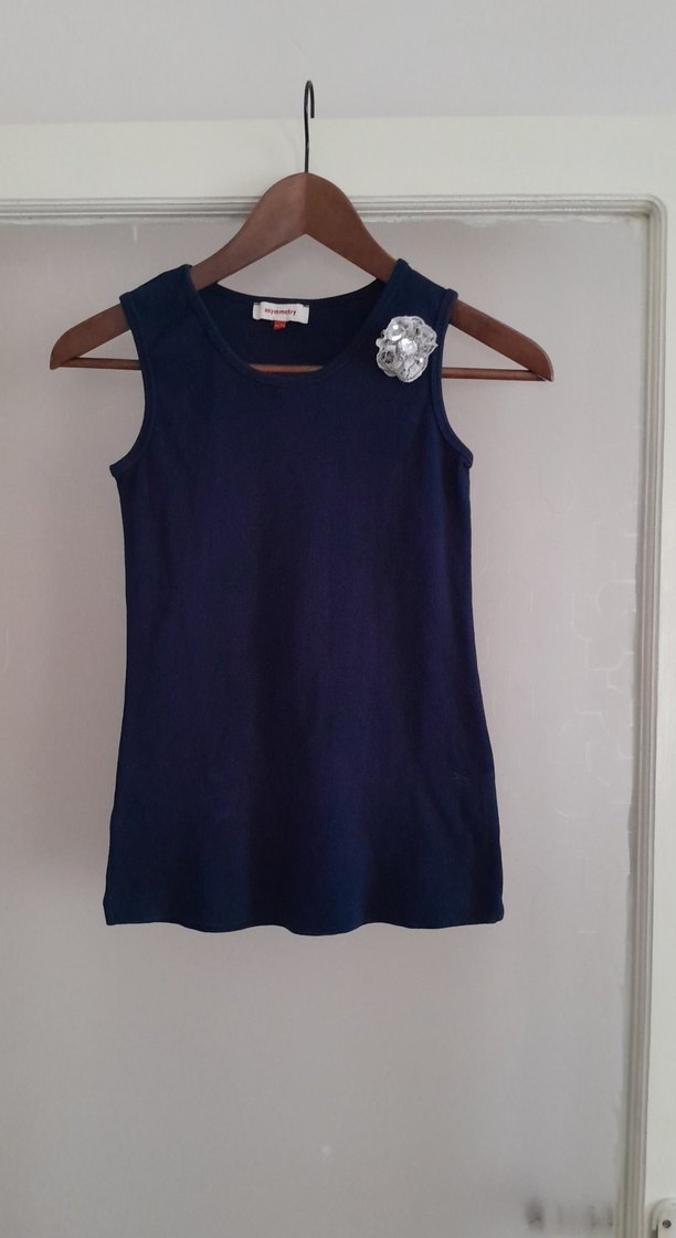 Kız Çocuk Lacivert Denim Düğmeli tişört - Görsel 2