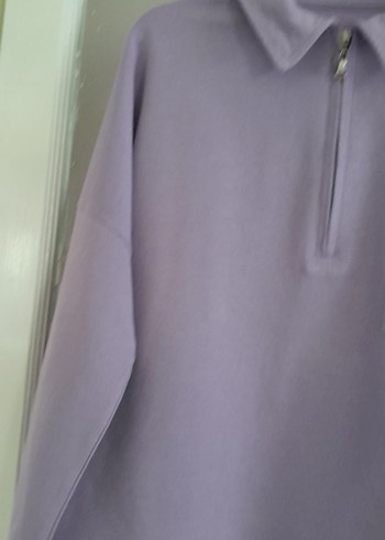 xl Beden Kadın Lila Polo Yaka Uzun Kollu Sweatshirt