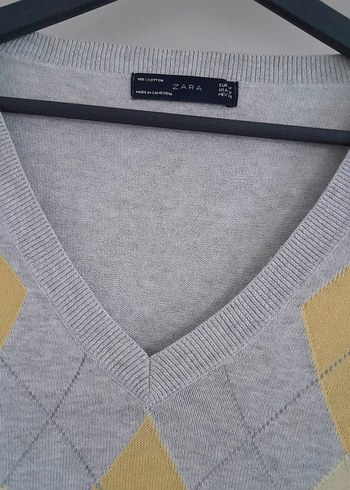 Gri V Yaka Kısa Kollu Triko Kazak - Görsel 8