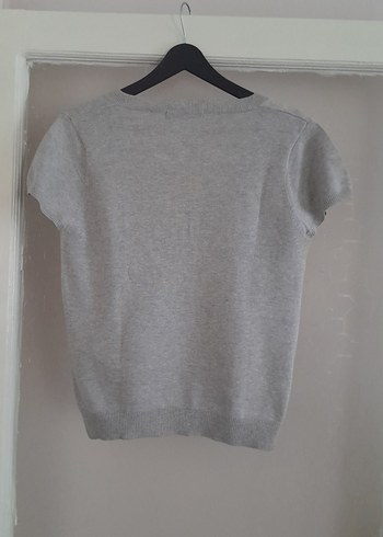 Gri V Yaka Kısa Kollu Triko Kazak - Görsel 10