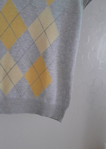 Gri V Yaka Kısa Kollu Triko Kazak - Görsel 7