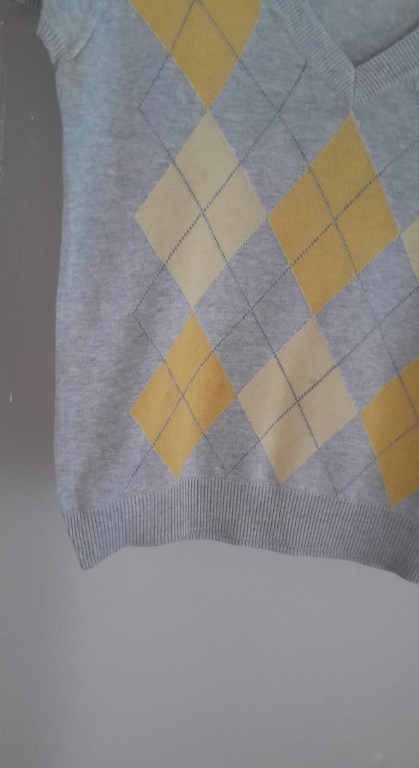 Gri V Yaka Kısa Kollu Triko Kazak - Görsel 5