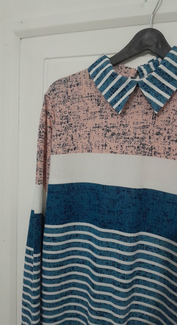 Uzun Kollu, Renkli Çizgili Kadın Gömlek tunik - Görsel 3