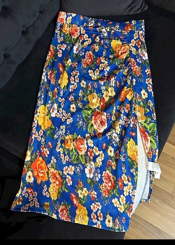 Çiçek Desenli Drapeli Midi Etek - Görsel 7