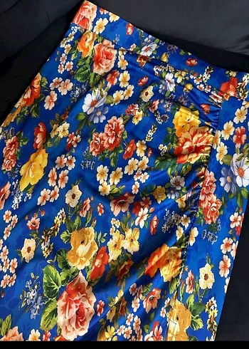 Çiçek Desenli Drapeli Midi Etek - Görsel 10