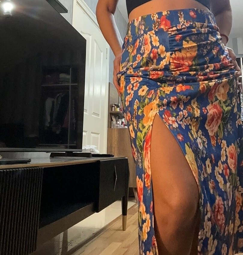 Çiçek Desenli Drapeli Midi Etek - Görsel 4