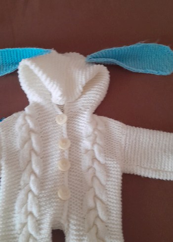 Bebek Erkek Örgü Beyaz Tulumu - Görsel 5
