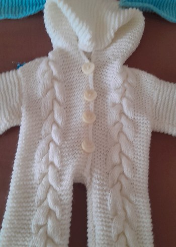 Bebek Erkek Örgü Beyaz Tulumu - Görsel 8