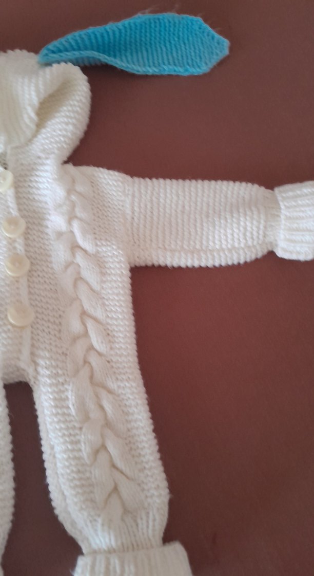Bebek Erkek Örgü Beyaz Tulumu - Görsel 4
