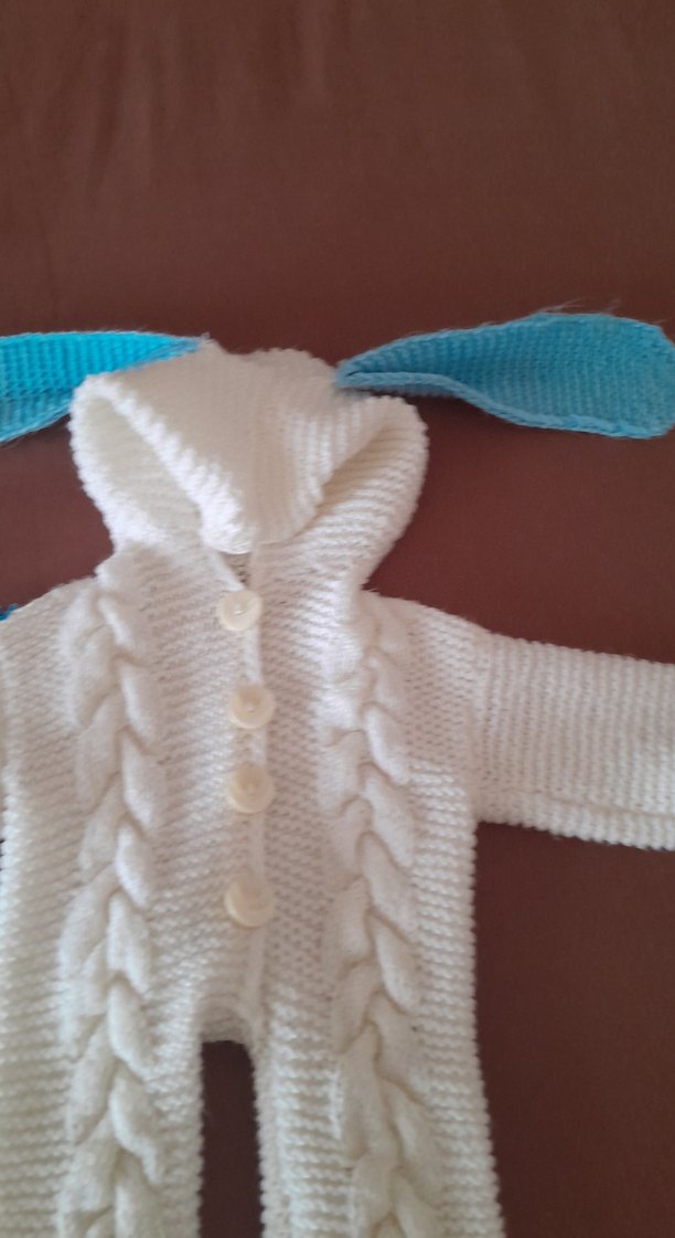 Bebek Erkek Örgü Beyaz Tulumu - Görsel 5