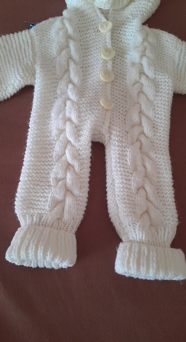 Bebek Erkek Örgü Beyaz Tulumu - Görsel 2