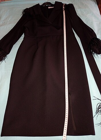 44 beden dalgıç kumaş tüy detaylı gece elbisesi - Görsel 7