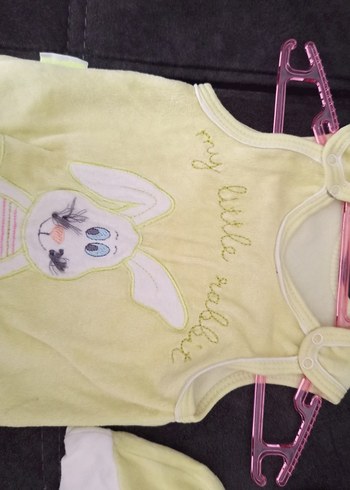 fıstık yeşiliı Tavşan Desenli Bebek Uyku Tulumu ve Şapka - Görsel 4