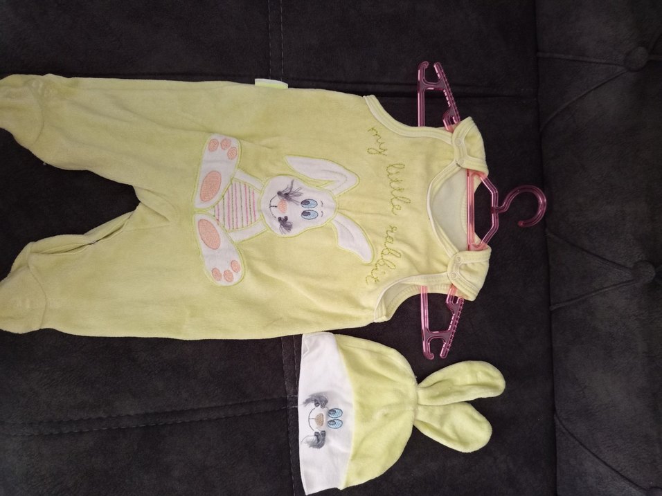 fıstık yeşiliı Tavşan Desenli Bebek Uyku Tulumu ve Şapka - Görsel 2