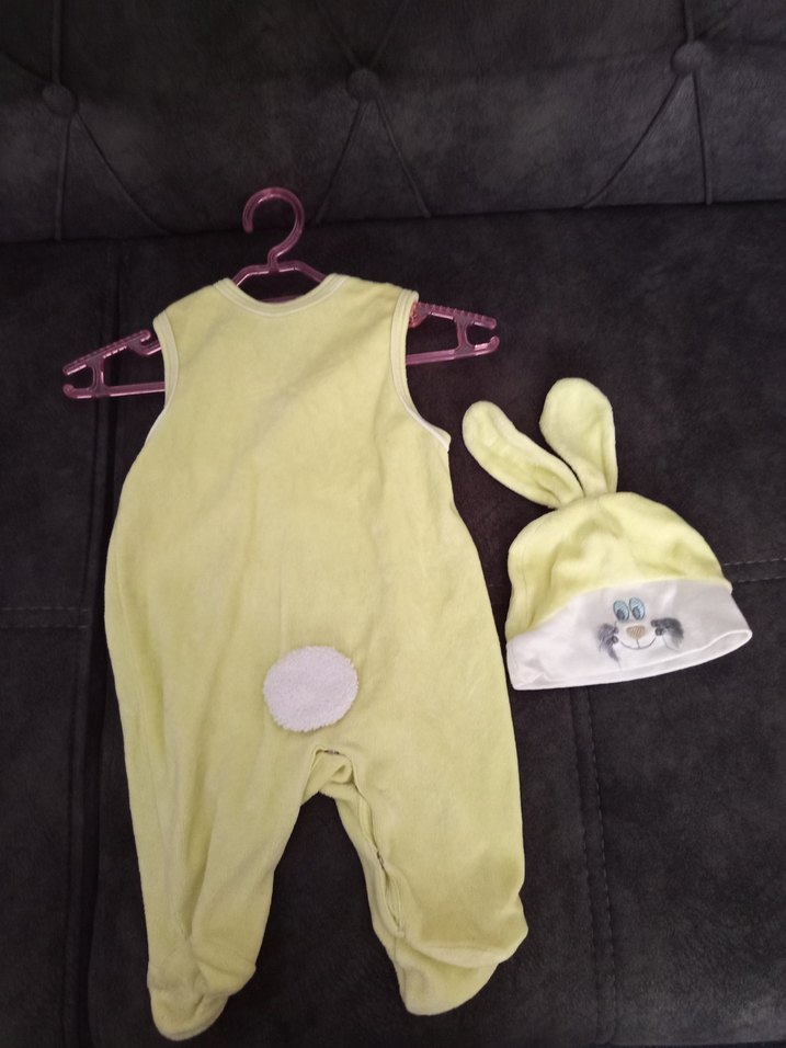 fıstık yeşiliı Tavşan Desenli Bebek Uyku Tulumu ve Şapka - Görsel 5
