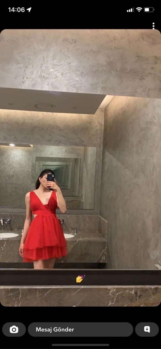 Kırmızı V Yaka Mini Abiye Elbise - Görsel 4