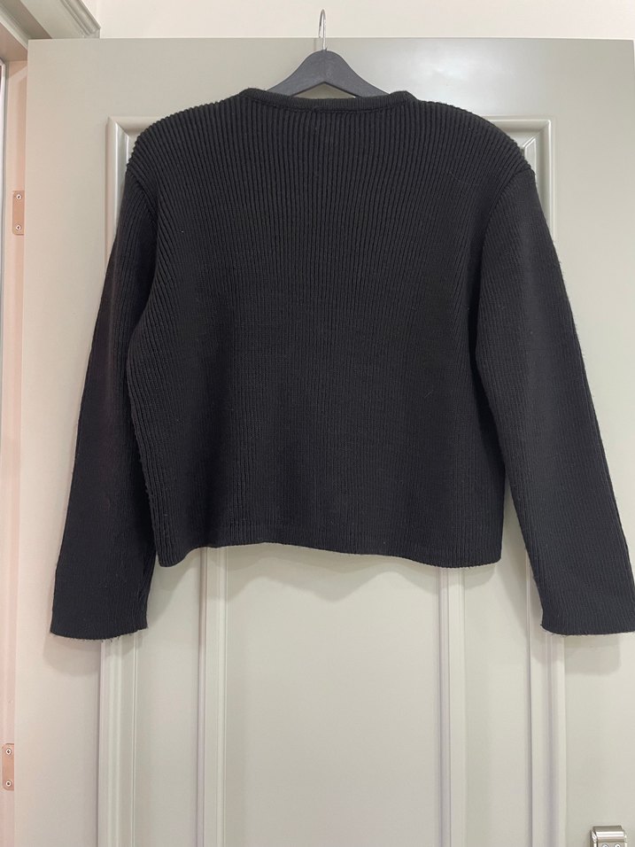 Düğmeli Siyah Triko Kadın Hırka - Görsel 3