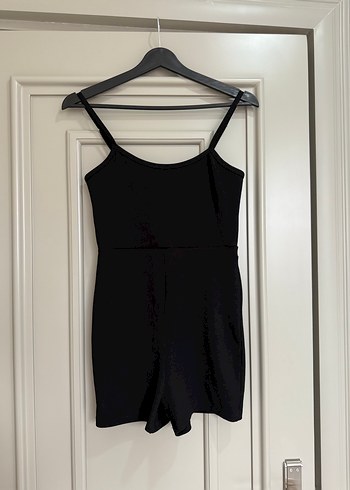 Kadın Siyah Mini Askılı Tulum - Görsel 2