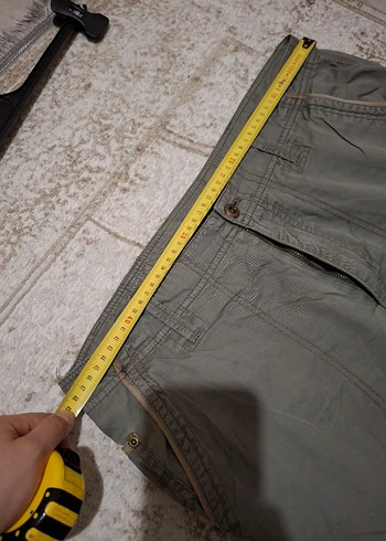 46 Beden Gri Keten Kısa Bol Kesim Kargo Pantolon