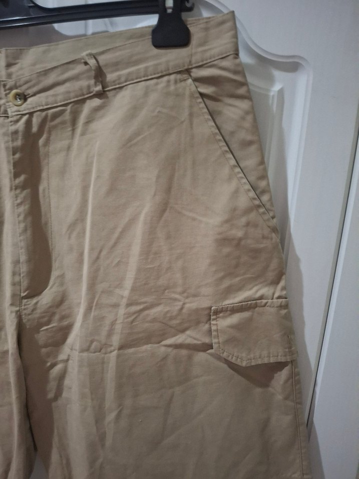 Bej Keten Kemerli Rahat Erkek Şort - Görsel 3