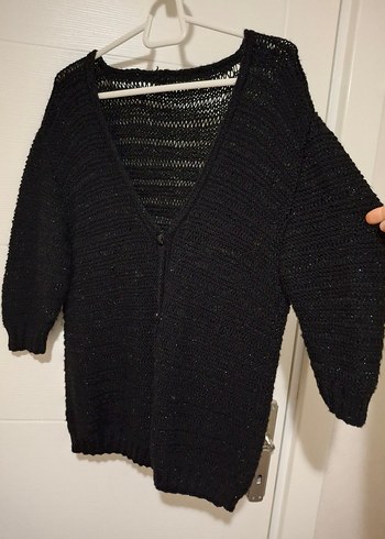 Siyah V Yaka Örgü Uzun Kollu Kadın Hırka - Görsel 4