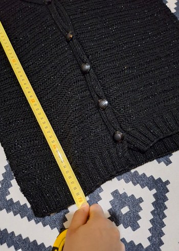 Siyah V Yaka Örgü Uzun Kollu Kadın Hırka - Görsel 3