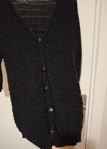 Siyah V Yaka Örgü Uzun Kollu Kadın Hırka - Görsel 7