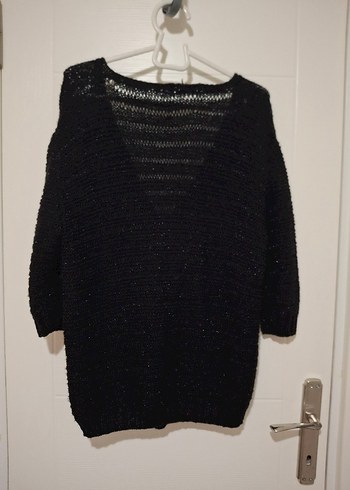 Siyah V Yaka Örgü Uzun Kollu Kadın Hırka - Görsel 6