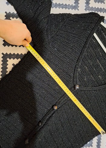 Siyah V Yaka Örgü Uzun Kollu Kadın Hırka - Görsel 2