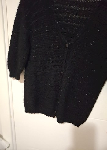 Siyah V Yaka Örgü Uzun Kollu Kadın Hırka - Görsel 5