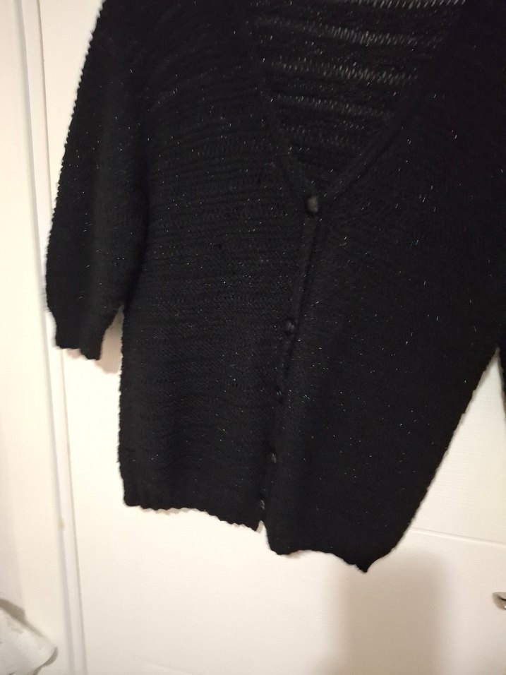 Siyah V Yaka Örgü Uzun Kollu Kadın Hırka - Görsel 5