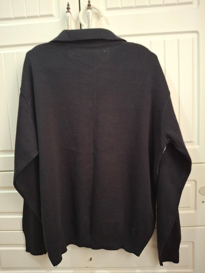 Gri Çizgili Polo Yaka Erkek Kazak - Görsel 3