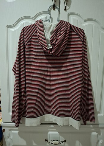 s/m Beden erkek sweatshirt Bordo Çizgili Kapüşonlu Fermuarlı