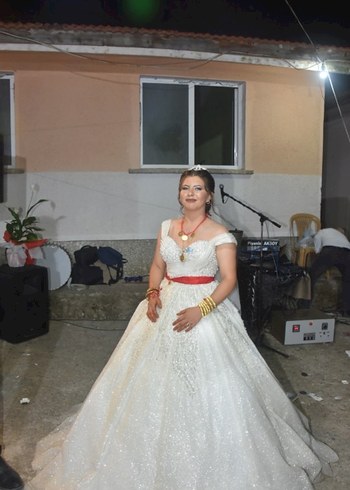 Beyaz Prenses Gelinlik, Uzun, Kayık Yaka