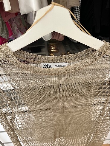 Zara Zara file iplikli gold bluz