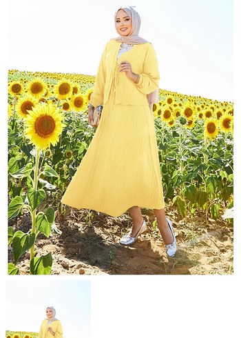 Sarı Bohem Uzun Kollu Uzun Elbise - Görsel 2