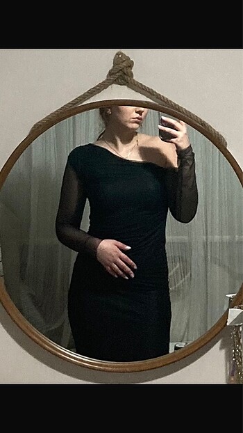 Tül kol midi elbise