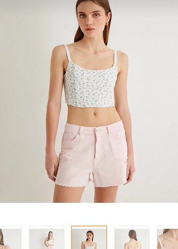 Askılı Mini Bustiyer Beyaz Çiçek Desenli - Görsel 3