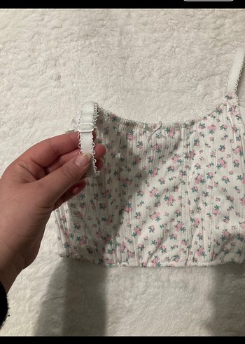 Askılı Mini Bustiyer Beyaz Çiçek Desenli - Görsel 8