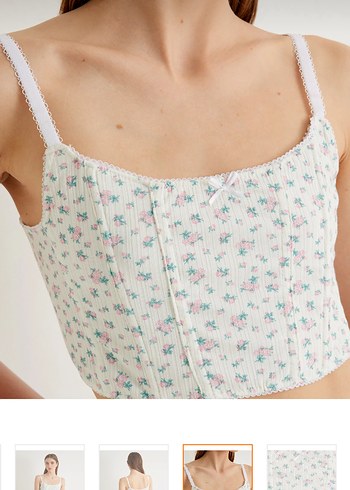 Askılı Mini Bustiyer Beyaz Çiçek Desenli - Görsel 5