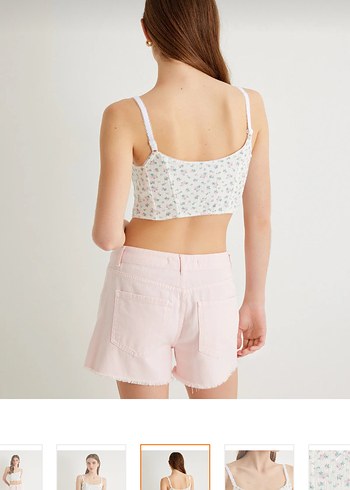 Askılı Mini Bustiyer Beyaz Çiçek Desenli - Görsel 4