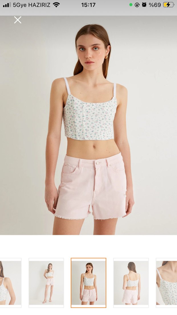 Askılı Mini Bustiyer Beyaz Çiçek Desenli - Görsel 3