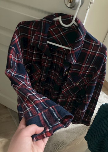 Bordo Ekose Desenli Düğmeli Kadın Gömlek - Görsel 2