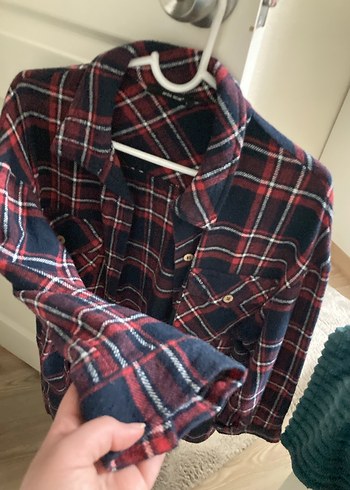 Bordo Ekose Desenli Düğmeli Kadın Gömlek - Görsel 3